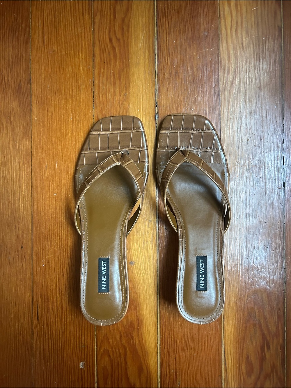 Nine West Brown Croc Sandals Kitten Heel
